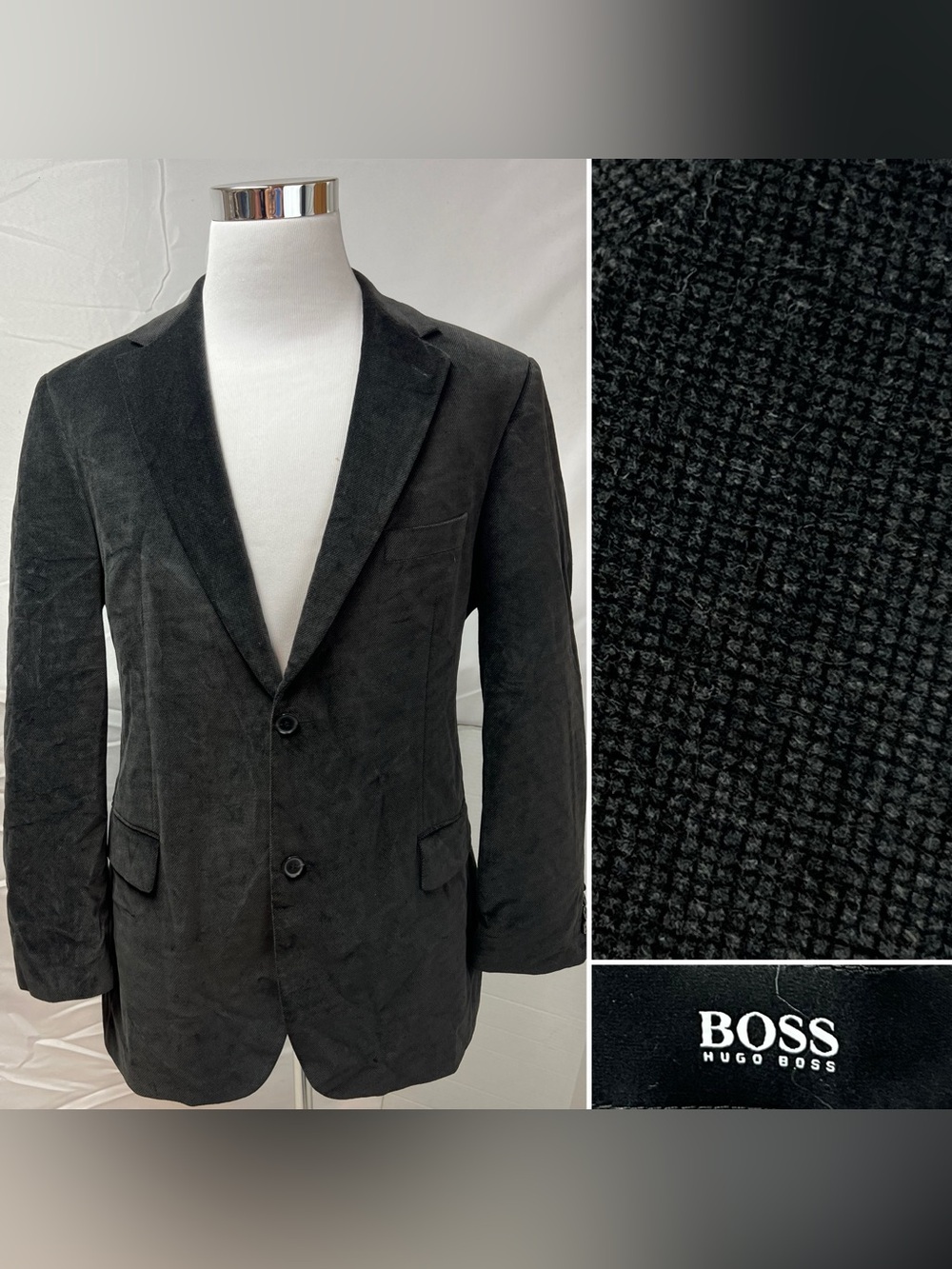 Hugo Boss Men’s 44R Charcoal Gray Velvet Pasolini US Blazer Jacket Sport Coat